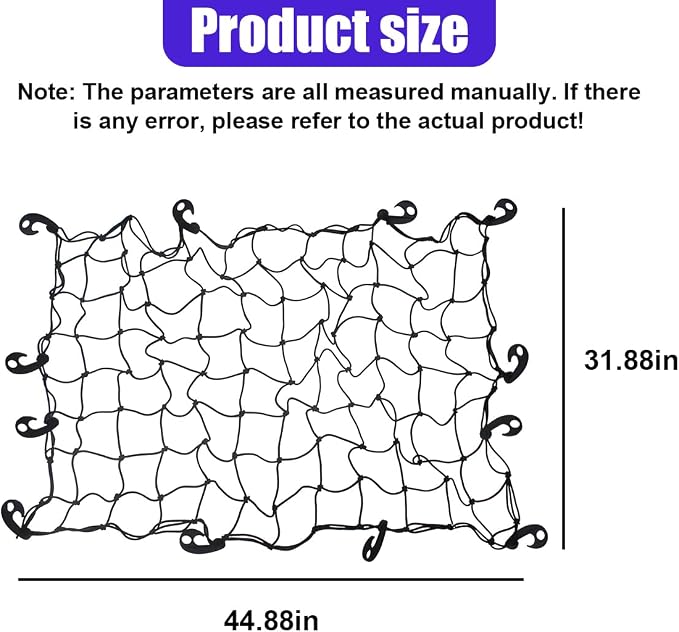 YoRise Car Heavy-Duty Bed Cargo Net, 45" x 32" Adjustable Car Roof Top Luggage Rack Bungee with 12 Hooks, Universal Auto Elastic Netting Organizer for SUVs, Pickups, Trucks (Black)