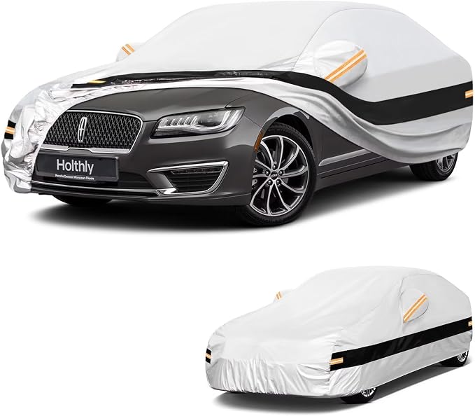 10 Layers Sedan Car Cover Custom Fit for Lincoln MKZ (2013-2026), Waterproof All Weather for Automobiles, Outdoor Full Cover Sun Dust Rain Protection with Cotton. Silver