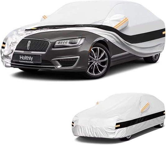 10 Layers Sedan Car Cover Custom Fit for Lincoln MKZ (2013-2026), Waterproof All Weather for Automobiles, Outdoor Full Cover Sun Dust Rain Protection with Cotton. Silver