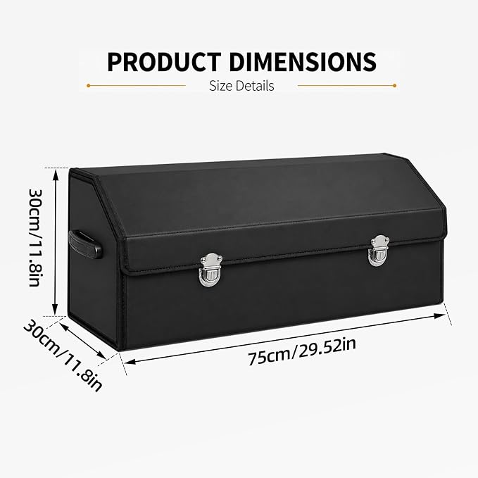 Car Trunk Organizer with Lid, Foldable Faux Leather Storage Box | Foldable design, faux leather exterior, 3 compartments
