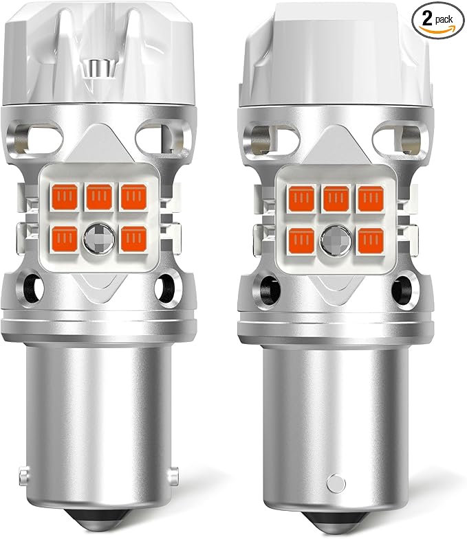 LASFIT T3 1156 LED Bulb Amber Turn Signal Built In Resistor 7506 CANBUS Ready Error Free New 500% Bright Blinker 4000LM Light 1156A P21W 1141 1003 BA15S Front Rear Anti Flicker Hyper Flash (2pcs)