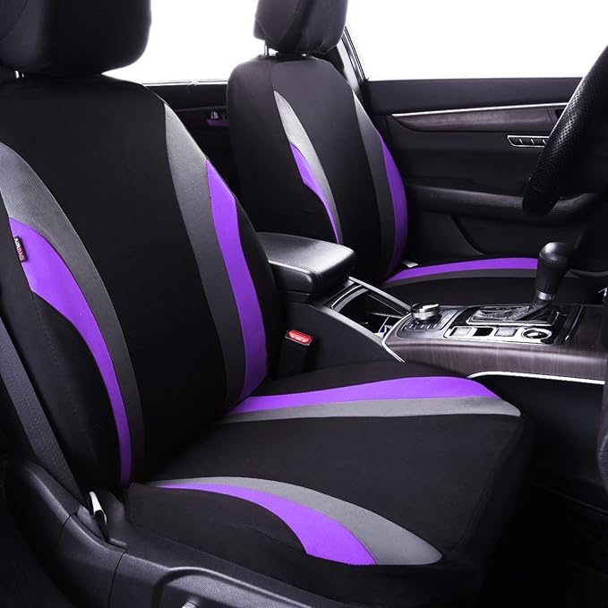 CAR PASS Line Rider Sporty Cloth Universal Fit Car Seat Cover -100% Breathable with 5mm Composite Sponge Inside,Airbag Compatible,3zipper Bench(Full Set, Black and Purple)