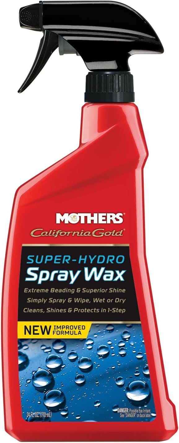 Mothers California Gold Super-Hydro Spray Wax, 24 oz. (05724) | Just Waxed Brilliance & Beading, Cleans, Shines & Protects in 1-Step, Use Dry or Wet, Drying Aid, Existing Wax or Coating