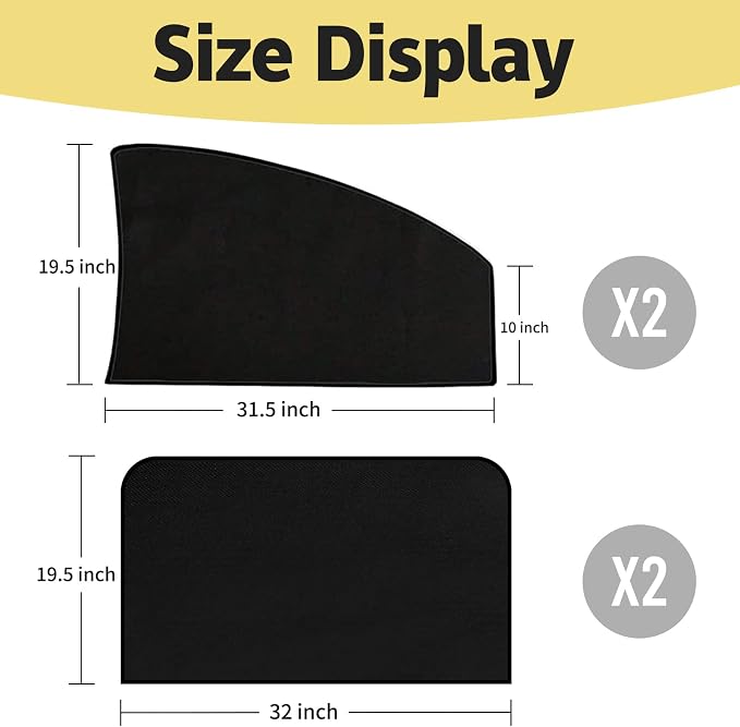 ZATOOTO Side Window Sun Shade, Silk for Long-Lasting Durability & Privacy | For Kids Sleeping, Sun Shades Keep Cooler, Fit Metal Surface Window Frame, Installs Easily and Fast,Do Not Use While Driving