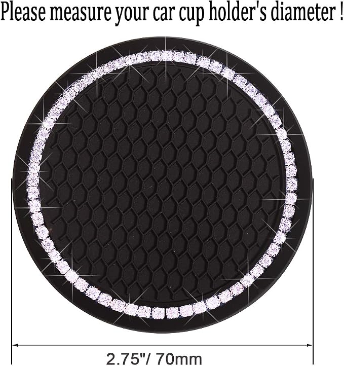 Car Cup Holder Coasters, Bling Cup Holder Insert Coaster Car Interior Accessories-2.75 inch Silicone Anti Slip Car Coaster-Universal (Pack of 2)