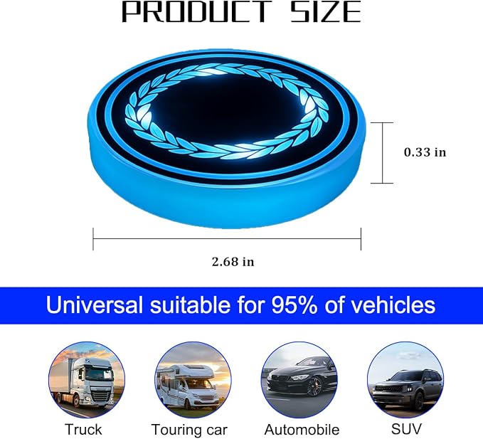Mandark LED Car Cup Holder Lights, 2PCS Waterproof 7 Colors Changing Vehicle USB Charging Coaster Pad, Auto Interior Atmosphere Lamp Cup Mat Accessories, Universal for SUV Sedan Truck (Olive Strip)