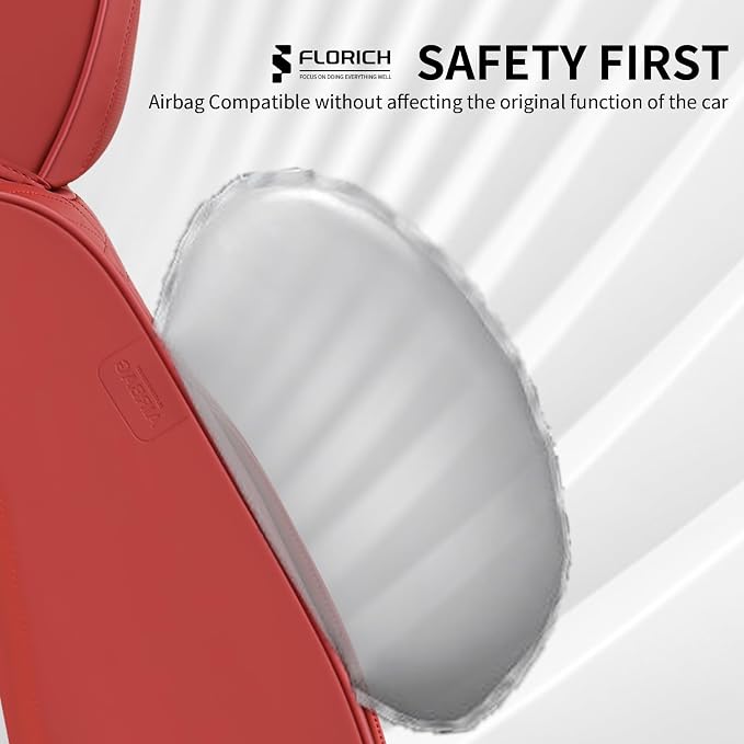 FLORICH Seat Covers, Car Seat Covers Full Set, Luxury Nappa Leather Seat Covers, Breathable and Waterproof Car Seat Protector 5 Seat, Automotive Seat Covers Universal Fit for Most Cars-Red