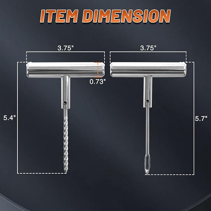 Tire Repair Puncture Tool Kit Heavy Duty Stanless Steel T-Handle Tire Repair Tool for Automobiles Motorcycles