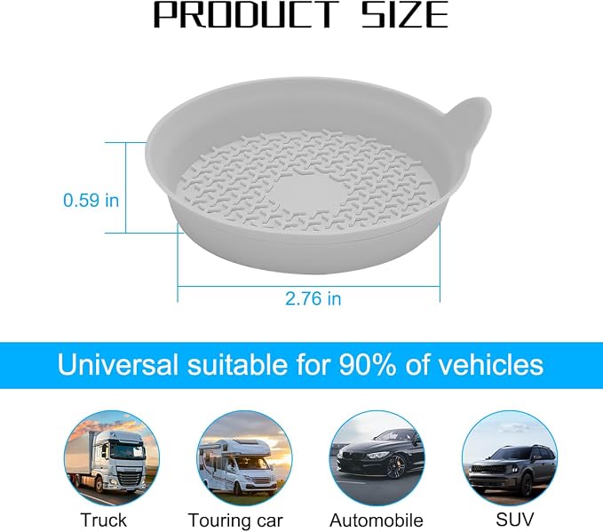 Mandark Car Cup Holder Coasters, Non-Slip Silicone Vehicle Insulation Drink Mat, Waterproof Sift-Proof Spill Recessed Automotive Interior Cup Insert Pad Accessories, Universal Fit (Gray)