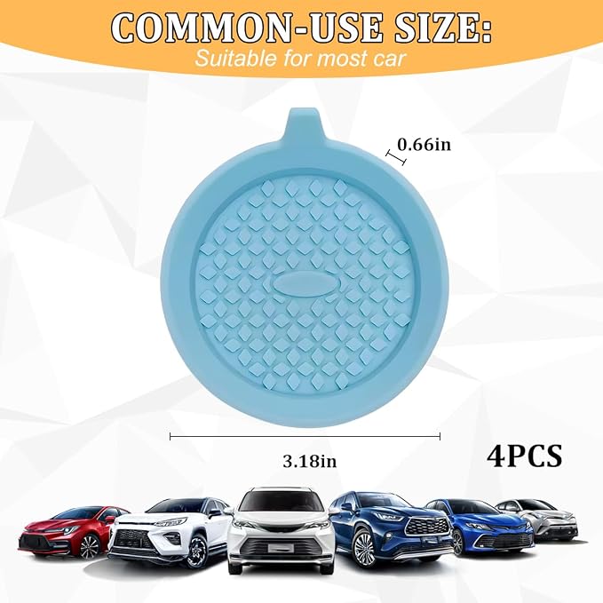4PCS Car Cup Holder Coaster, Silicone Non-Slip Shockproof Vehicle Drink Cup Insert Mat, Dustproof Embedded Automotive Interior Water Bottle Pad, Universal for SUV Van Truck (Light Blue)