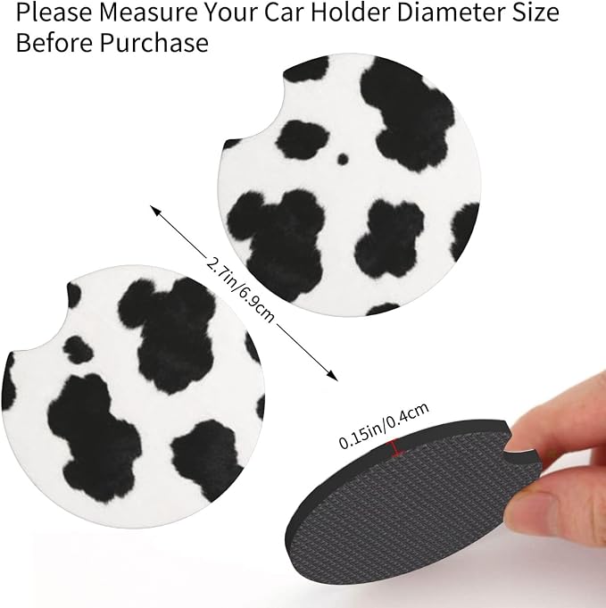 Cow Print Steering Wheel Cover - Cow Cattle Print Steering Wheel Cover Anti-Slip Breathable for 15 in Universal 2 Pcs Car Interior Cup Holder Pad for Men Women