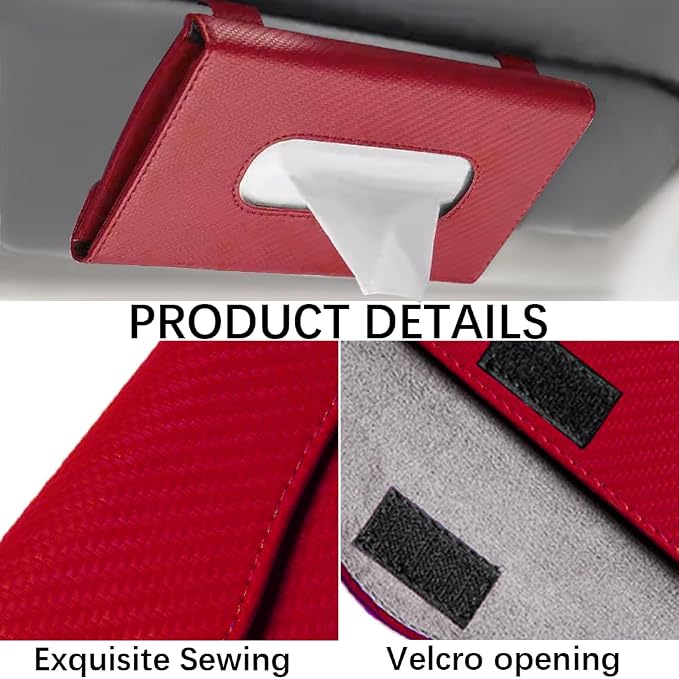 Car Tissue Holder, Sun Visor Napkin Holder, Premium PU Leather Car Tissue Box, with Tissue Refill, Universal Version Hanging Tissue Holder for Cars, Trucks, SUVs