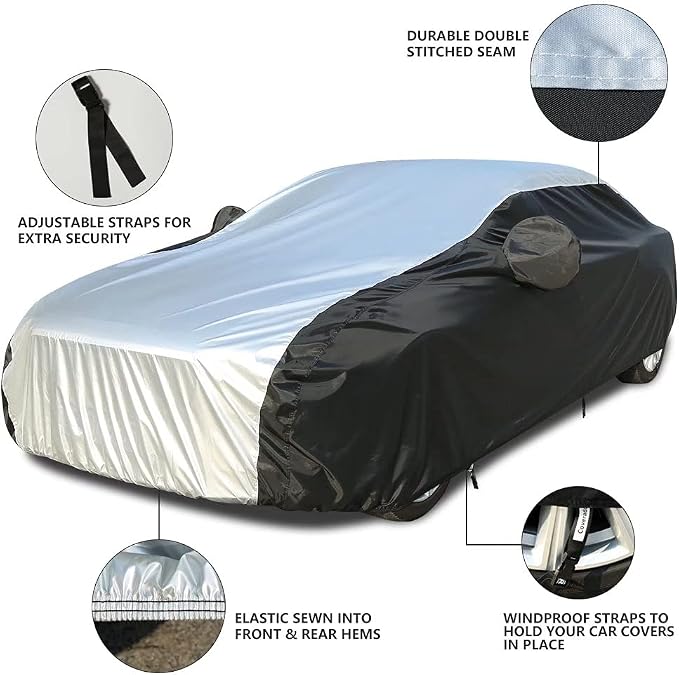 Coverado Car Cover Waterproof All Weather, Lightweight Outdoor Full Exterior Covers Sealed with PU Waterproof Tape, Sedan Car Cover Snow Wind UV Hail Protection Universal Fit for Sedan (191"-200")