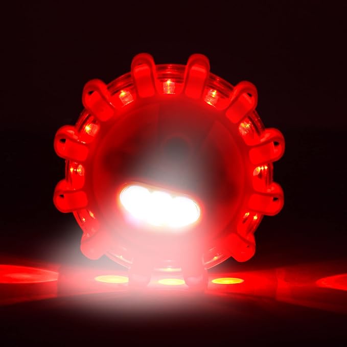 ZeroDark Road Flares LED Flashing Warning Light Emergency Roadside Safety Disc Highlights With Magnetic Base & Hook For Vehicles & Boat 1Pack