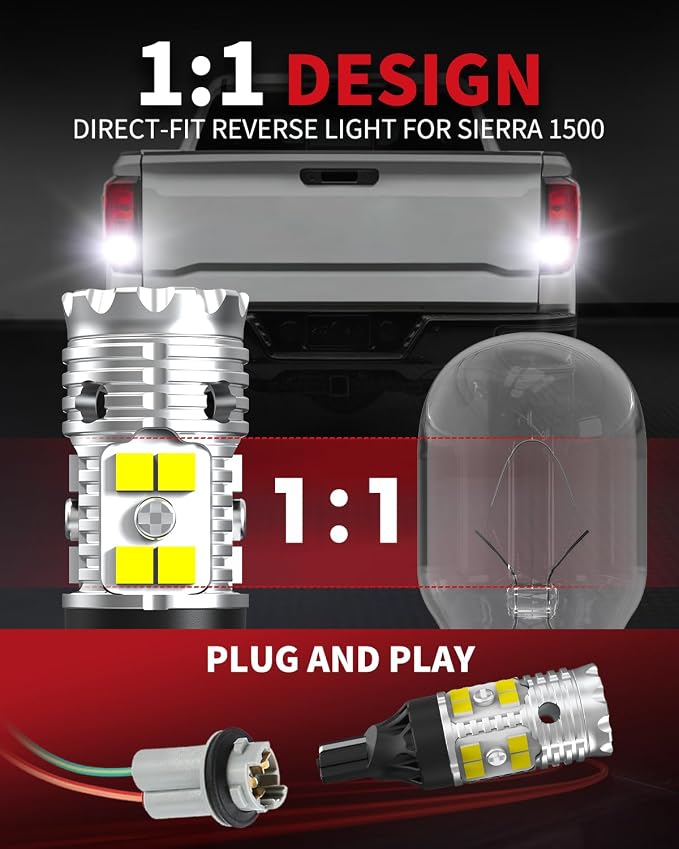LASFIT 921 LED Reverse Backup Light Bulbs Fit for 2014-2022 2023 2024 2025 2026 GMC Sierra 1500 2500 3500 HD, 6000K Cool White Super Bright OEM 912 W16W Replacement, 2pcs
