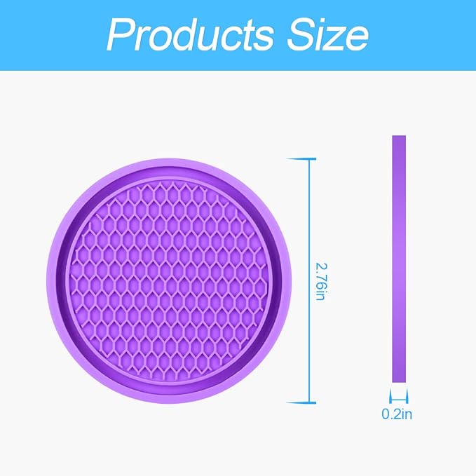 XINLIYA Car Cup Holder Coaster, 4 Pack 2.75 Inch Diameter Non-Slip Universal Insert Coaster, Durable, Suitable for Most Car Interior, Accessory for Women and Men (Purple)
