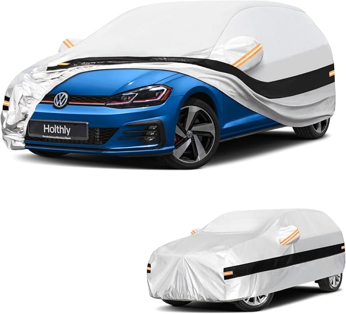 10 Layers Hatchback Car Cover Custom Fit for Volkswagen Golf (1990-2026), Waterproof All Weather for Automobiles, Outdoor Full Cover Sun Dust Rain Protection with Cotton. Silver