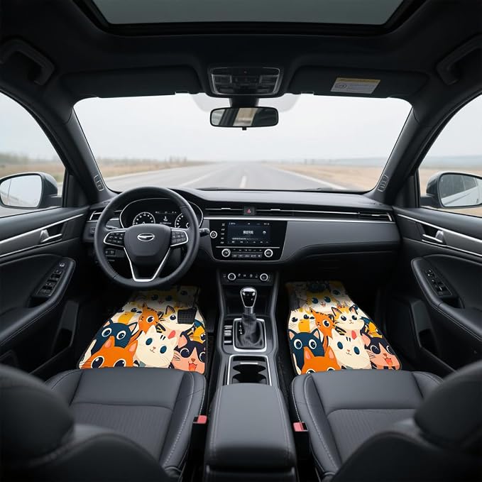 Cat Car Floor Mats Set of 4 Cute Cartoon Colorful Kawaii Anime Carpet Front Rear Carpets Mat Non-Slip Auto Car Accessories Universal Fit for Car SUV Truck Van