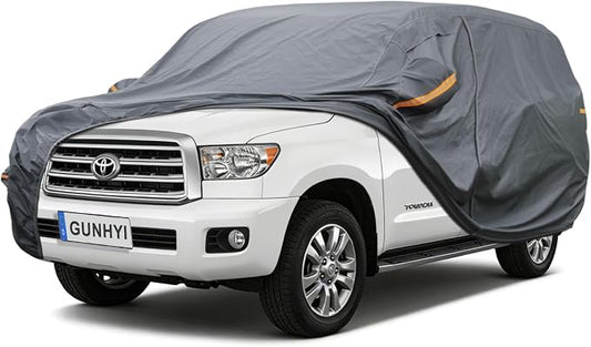 GUNHYI Premium Car Cover Custom Fit Toyota Sequoia, 16 Layers Heavy Duty Car Cover Waterproof All Weather with Zipper Door for Sun Rain Snow Dust Uv Protection