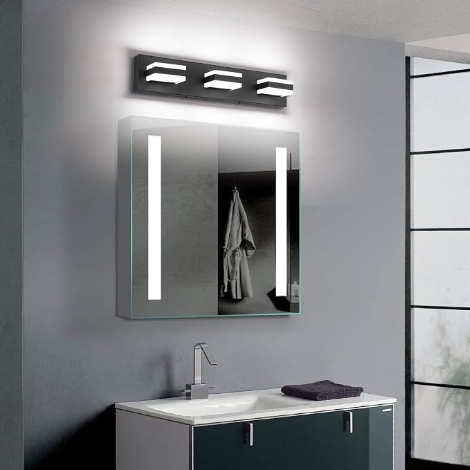 SOLFART Black Bathroom Vanity Light Fixtures Over Mirror LED Dimmable 3 Lights Bath Lighting Restroom Light Modern Vanity Lights for Bathroom Bath Lights ETL Listed