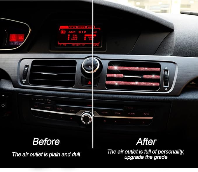 10 PCS Bling Car Air Vent Outlet Trim, Rhinestone Air Conditioner Decoration Strip for Vent Outlet, Universal Bendable Trim Interior Accessories for Most Air Vent Outlet (Red)