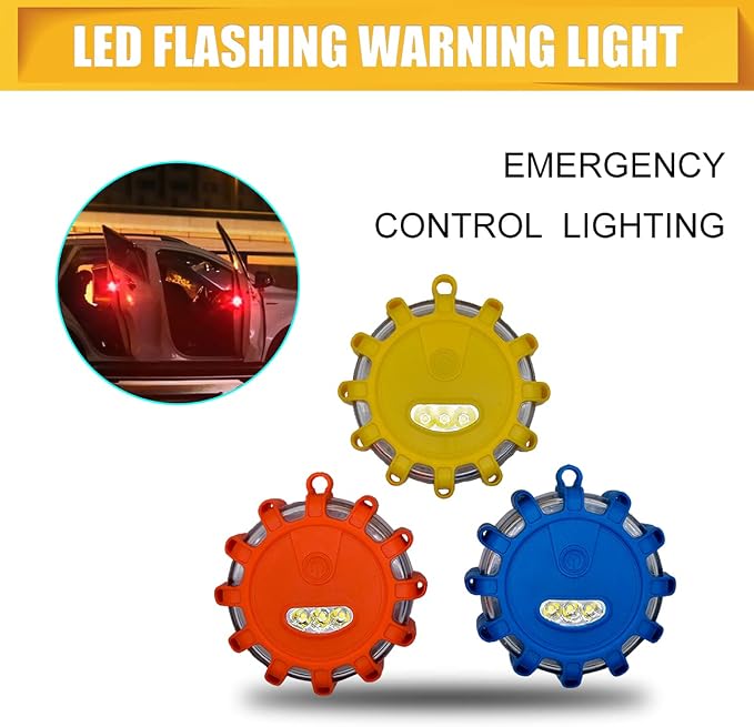 MACHSWON 3Pc LED Road Flares Flashing Warning Light Roadside Flare Emergency Roadside Road Flares Flashing Warning Light Roadside Car Boat Truck bright NEW