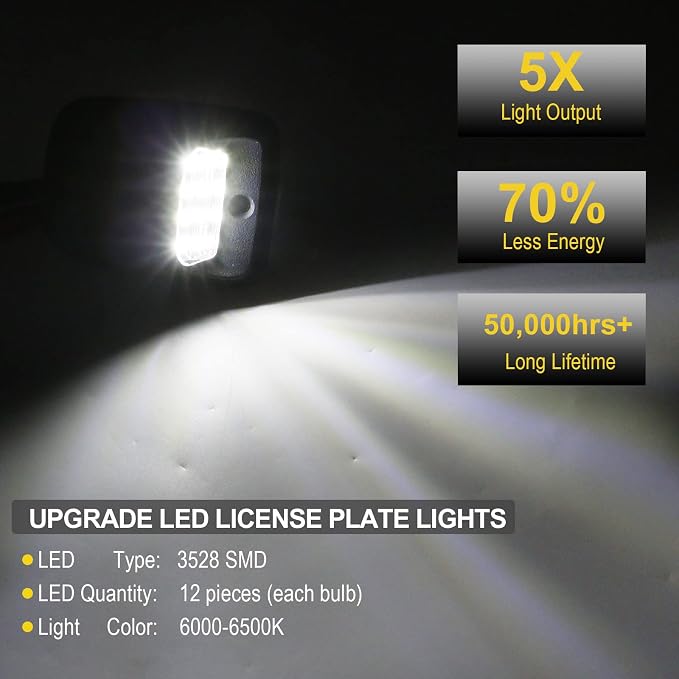 R&F Auto 12-SMD LED License Plate Light Replacement for Tacoma 1995-2004 Pickup Truck 6000K Error Free Xenon Pure White Tag Lamp Assembly Rear Running Lamps Clear Lens
