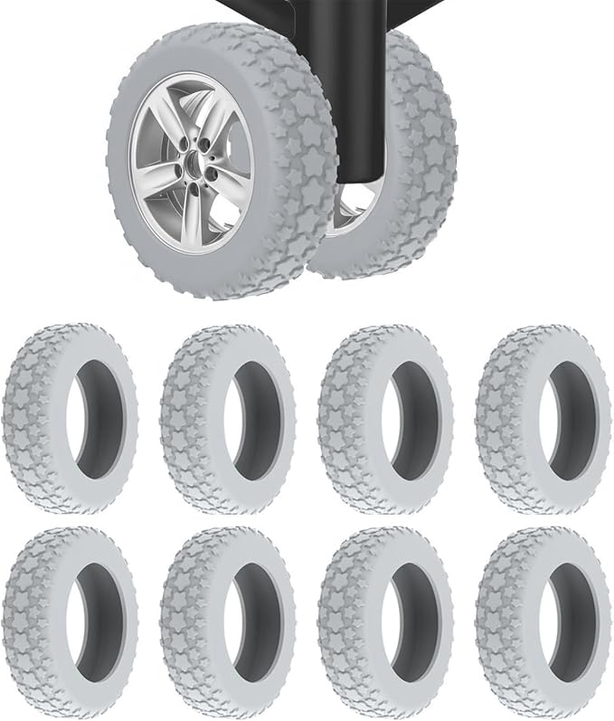 8PCS Luggage Wheel Protector, Premium Silicone Protectors for 2-2.4" Spinner Wheels Anti-Slip, Ultra-Quiet & Wear-Resistant Travel Accessories(Star Shape-Grey)