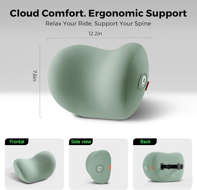 BEBAS Memory Foam Car Headrest Pillow - Breathable Neck Support Pillow for Driving, Universal Fit Cars/SUVs/Tesla/Toyota & Office Chair, Removable Cover (Green, 4-Season)