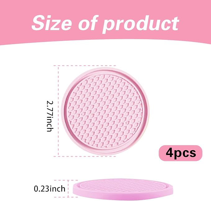 ijuicy 4 PCS Car Cup Holder Coaster, 2.75 Inch Non-Slip Insert Coaster, Silicone Car Coasters, Honeycomb Shape Waterproof Cup Mats, Universal Car Interior Accessories (Pink)