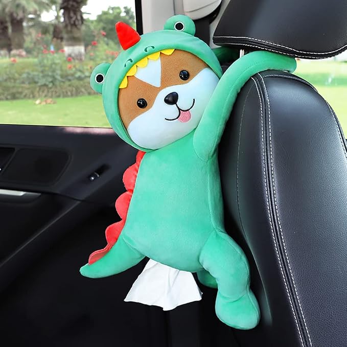 Elephant Tissue Box Cover Plush Tissue Box Holder for Car, Home, Decorative Holder/Organizer for Bathroom Vanity Countertop, Nightstands, Office Desk-Dino Corgi