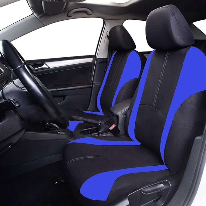 AICEL 9 Piece Car Seat Covers Full Set Mesh Fabric Auto Seat Protectors Blue