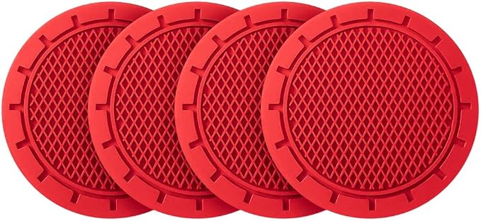 4 Pack Cup Holder Coaster, 2.75 Inch Diameter Non-Slip Universal Insert Coaster, Durable, Suitable for Most Car Interior, Car Accessory for Women and Men (Red)
