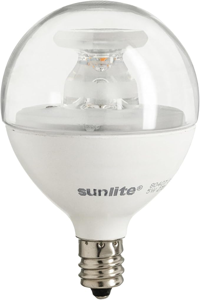 Sunlite G16.5 Light Bulb LED, 5 Watts (40W Equiv.), 350 Lumens, Dimmable, Type G Globe Shape E12 Candelabra Base, Short Bulbs, Vanity Mirror Bulbs, 2700K Soft White, Clear, 6 Count