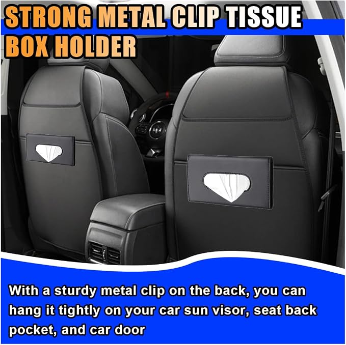 2PCS Leather Sun Visor Tissue Holder, Napkin Dispenser, Mask Holder with Refill - Universal Car Accessory (Black)