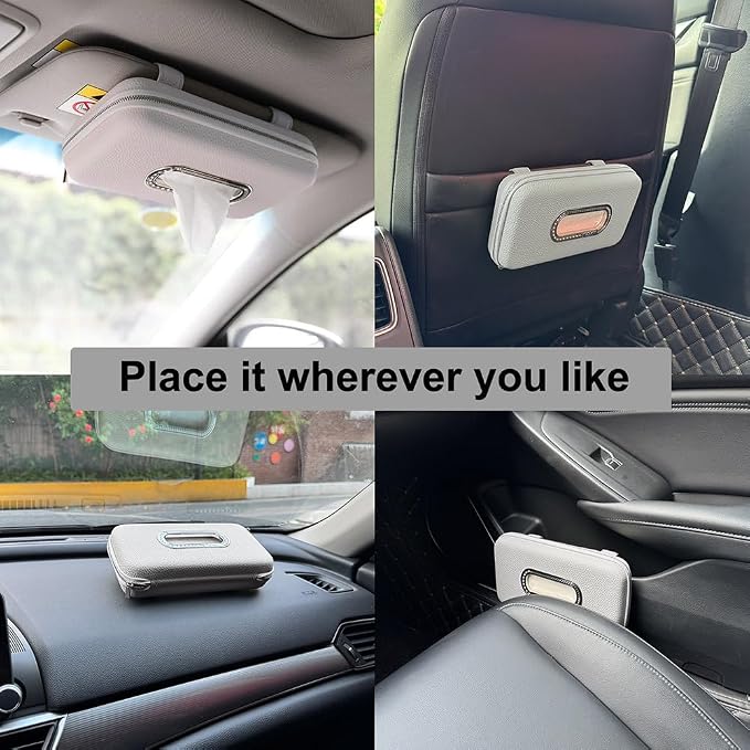 Car Tissue Holder, Sun Visor Napkin Holder, Car Visor Tissue Holder, Luxury PU Leather Backseat Tissue Case Holder (Grey)