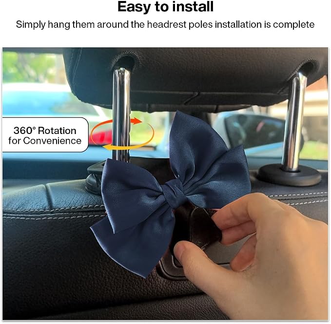 2-Pack Car Seat Headrest Hooks, Handbag Hangers, Dark blue | Storage organizer for handbags, clothes, coats and grocery bags; practical interior accessory for most cars and SUVs