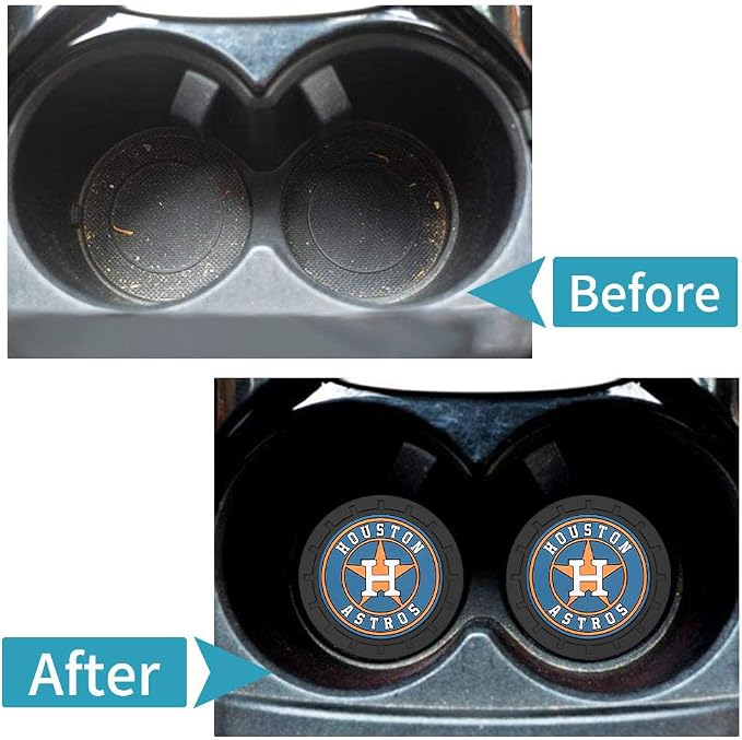 Baseball Fans Car Cup Holder Coasters for Huston Astros Fans, 2 Pack Astros Silicone Non-Slip Cup Mats, 2.75" Car Cup Holder Inserts for Auto Interior