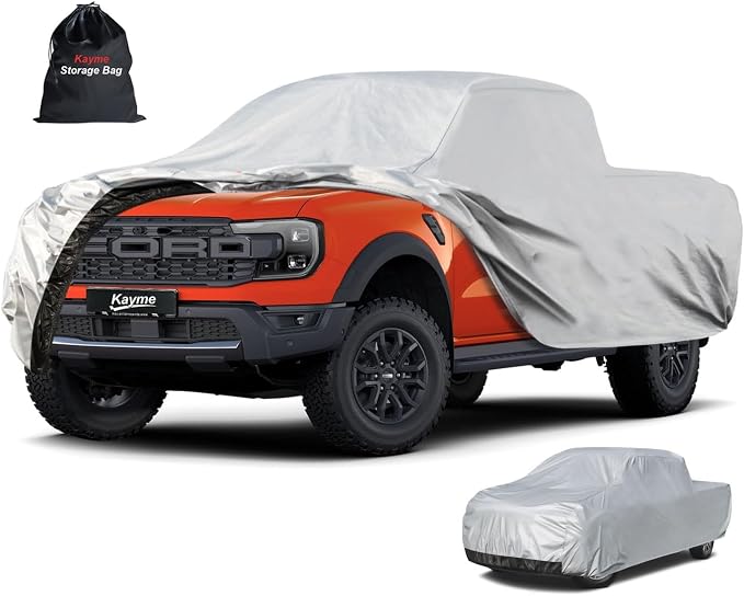 Kayme Truck Cover Waterproof All Weather, Heavy Duty Outdoor Pickup Cover Sun Uv Rain Protection, Universal Fit for Toyota Tacoma, Tundra, Ford Ranger, GMC Canyon etc.Length Up to 215 inch.