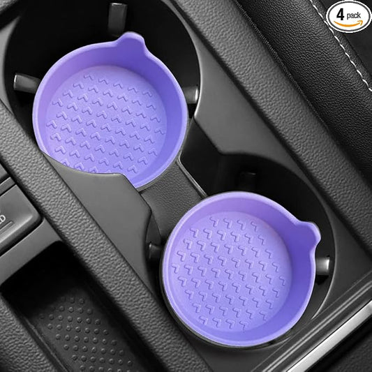 4 Packs Silicone Car Cup Holder Coasters,Car Coasters for Cup Holders,Universal Removabl Vehicle Cup Holder Coasters for Most Cars, Trucks, RVs (Purple)