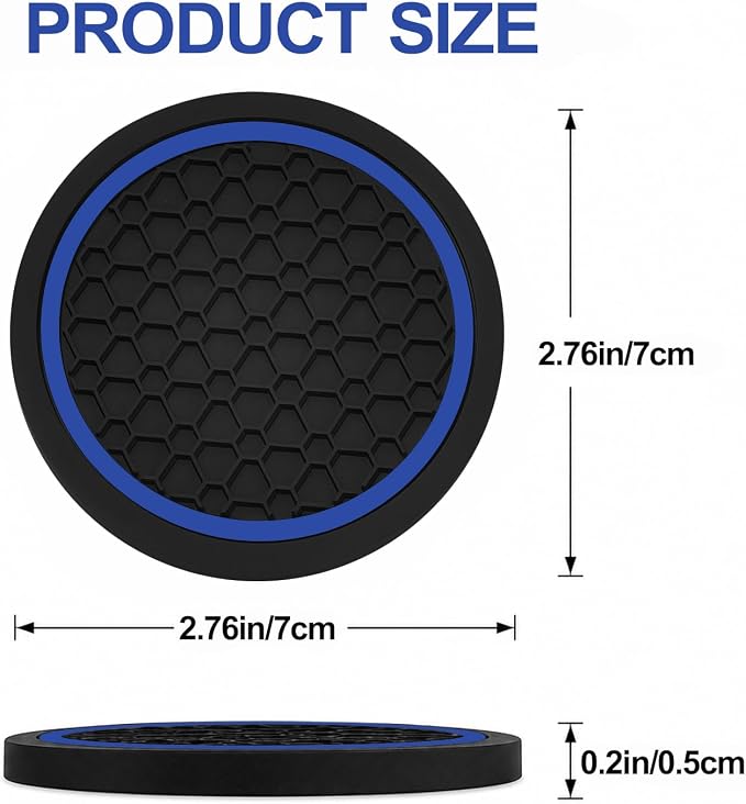 4PCS Car Cup Holder Coasters - 2.75 Inch Non-Slip Insert Water Bottle Holder Pads, Dustproof Automotive Interior Accessories Mat, Universal for Vehicles, Trucks, RVs (Blue)