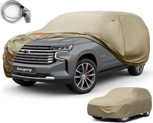 Kaugung Custom Fit Car Cover for Chevrolet Chevy Tahoe (2007-2026), Heavy Duty All Weather Waterproof Outdoor SUV Cover, Sun Rain Snow UV Protection with Driver Door Zipper & Air Vents