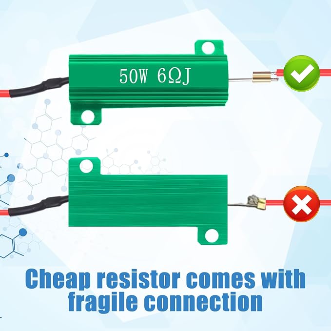 Xuhal 20 Pack 50W 6ohm Load Resistor Turn Signal LED Kit Fix Fast Flash Blink Error Code Flickering Resistor for LED Lights Bulb Headlights Tail Light License Plate DRL(Green)
