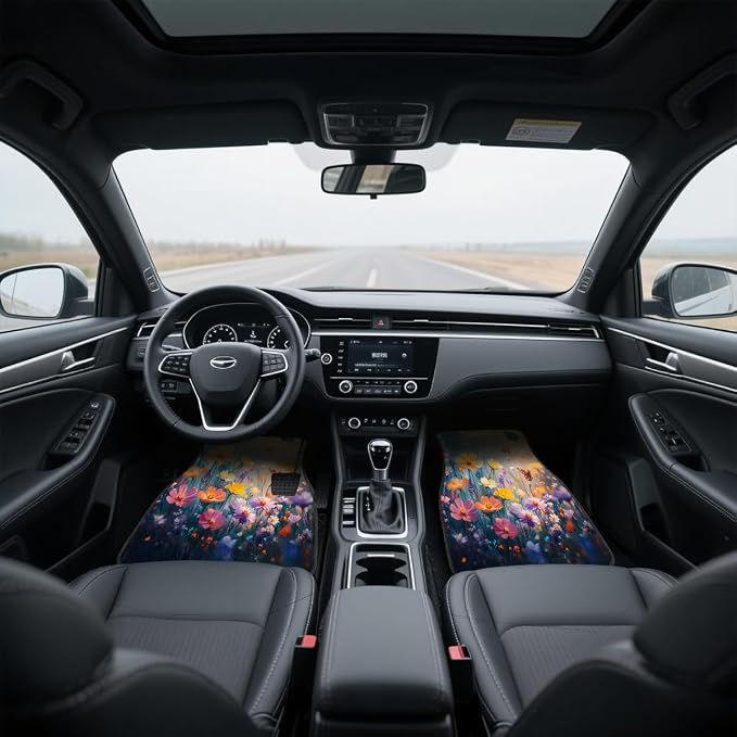 Spring Floral Car Floor Mats Wildflower Flower Blossom Butterfly Carpet Front Rear Carpets Mat Decorative Car Floor Carpets Non-Slip Auto Car Accessories Universal Fit Car Accessories for Truck