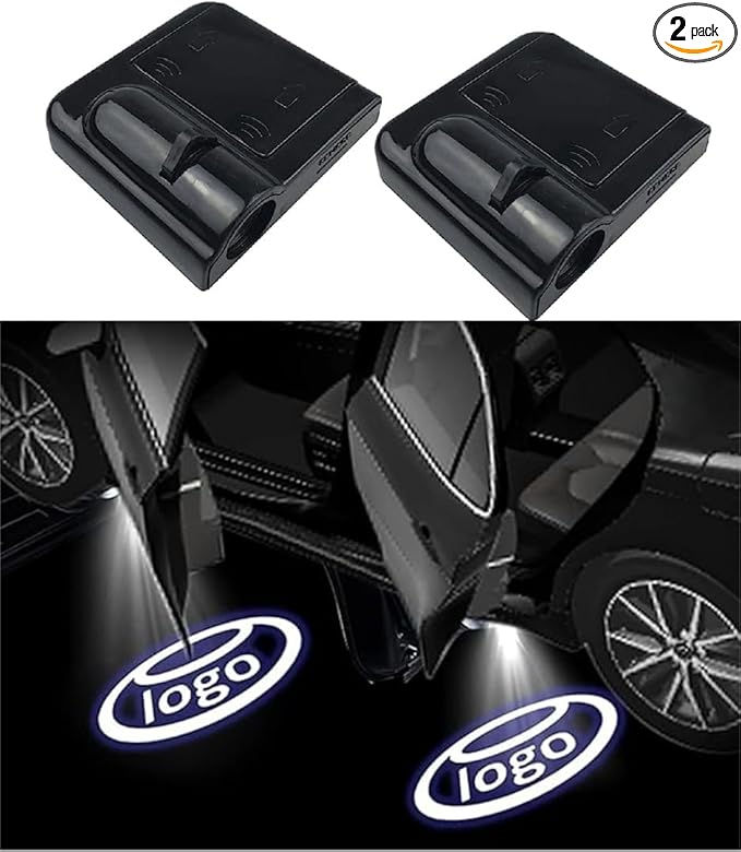 Car Door Lights Custom Car Door Projector Lights/Universal Custom Logo Car Projection Lights LED Projector Door Shadow Light (Black, 2)