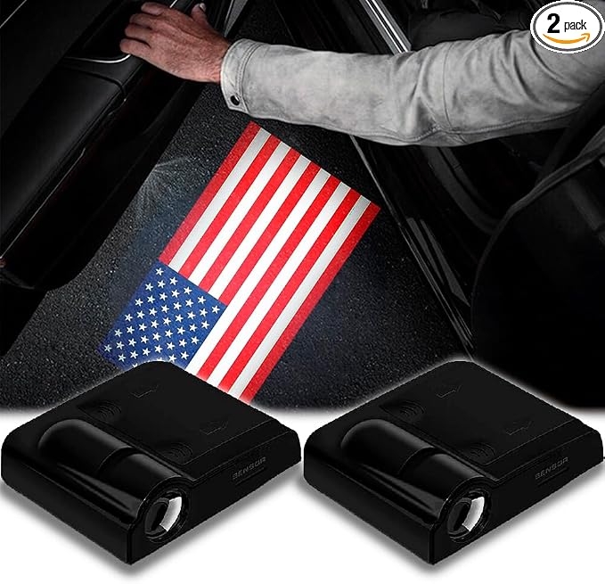 2pcs for USA Color Flag 3D Magnetic Car Door Step LED Welcome Logo Shadow Ghost Light Projector Lamp fits All Car Models (USA Color Flag) by DmStore