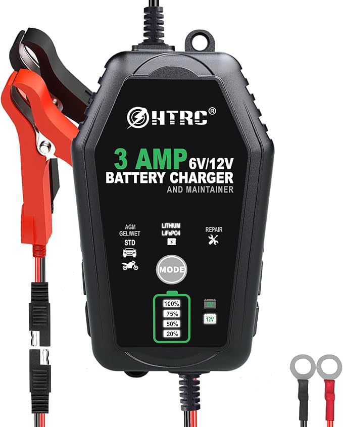 3-Amp Car Battery Charger, 6V and 12V Smart Fully Automatic Battery Charger Maintainer, Trickle Charger, Battery Desulfator for Car,Motorcycle, Boat..Lead Acid Lithium LiFePO4 Batteries