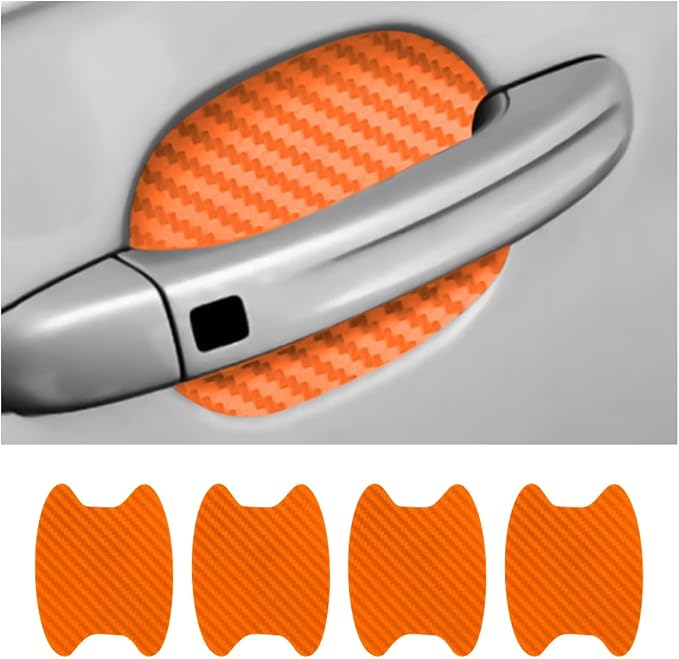 4PCS Universal Carbon Fiber Anti-Scratches Auto Door Handle Protective Film, Door Handle Protector Sticker, Paint Cover Guard Stickers Fit for Most Car Handles (Orange/4PCS)