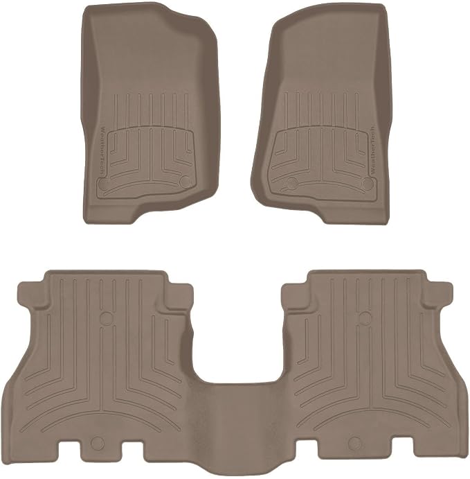 WeatherTech FloorLiner HP Custom Fit Floor Mats for Jeep Wrangler 4-Door, Wrangler 4-Door Rubicon 392, Wrangler Unlimited 4-Door - 1st & 2nd Row (451313-1-2IM), Tan