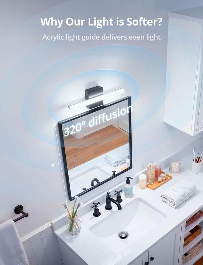 Combuh 2 Pack Modern Bathroom Light Fixtures Above Mirror Small Vanity Lighting Bar 16Inch, 5 Color Adjustable Black Simple Slim Led Wall Sconce IP44 Rustproof Bright 10W 880LM for Bath Restroom